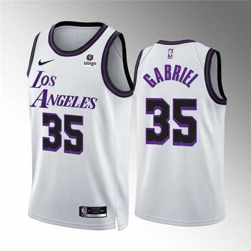 Mens Los Angeles Lakers #35 Wenyen Gabriel White City Edition Stitched Basketball Jersey Dzhi